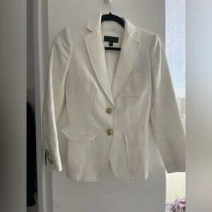 White linen blazer with gold buttons